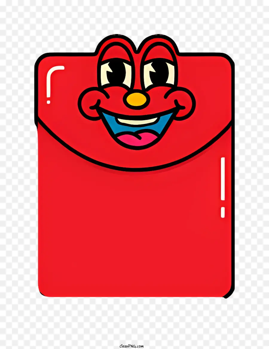 rote Umschlag Cartoon Charakter Blaues Augen großes Lächeln kleine Nase - Roter Umschlag mit dem Gesicht des Cartoon -Charakters, Buchstabe 