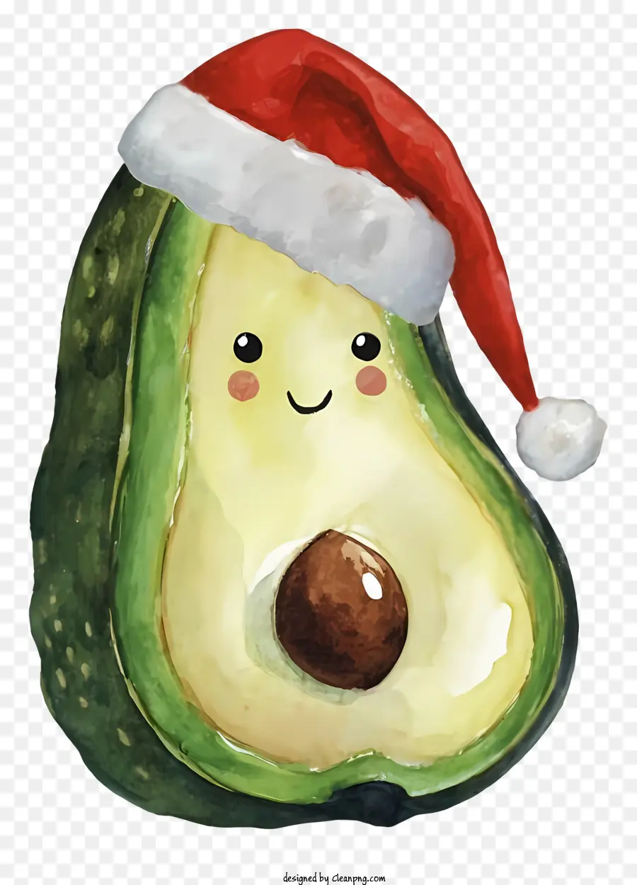 santa Hut - Happy Avocado trägt einen Weihnachtsmütze im Aquarellstil