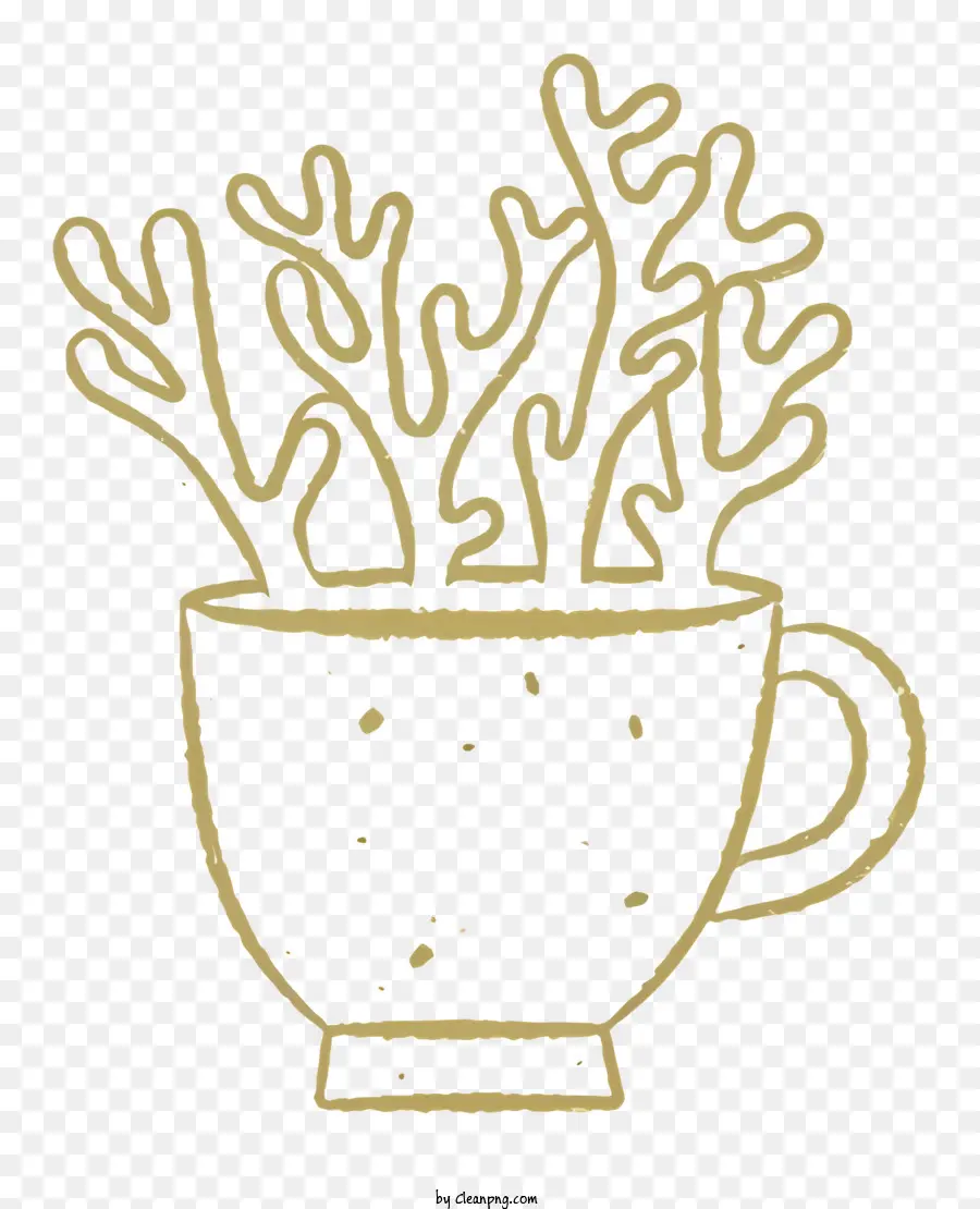Gold und Schwarz Zeichnen minimalistischer Kunstkorallenformblumen Blumenbecher Zeichnen minimalistischer Tassen Design - Minimalistische Gold und schwarze Zeichnung der korallengefüllten Tasse
