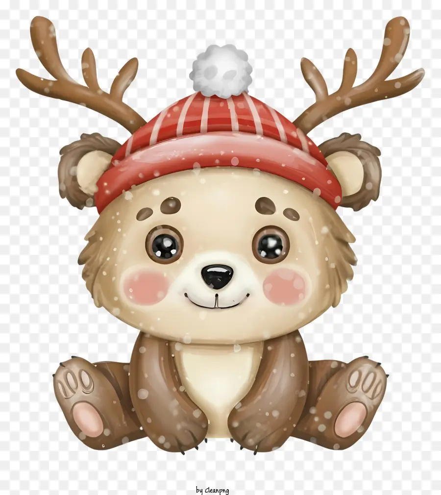 süßes Bärenbild Bär mit Geweihen süßer und unschuldiger Bär lächelnd Bär Fun Bären Bild Bild - Netter Bär mit Hut, Schal, Geweih, lächeln