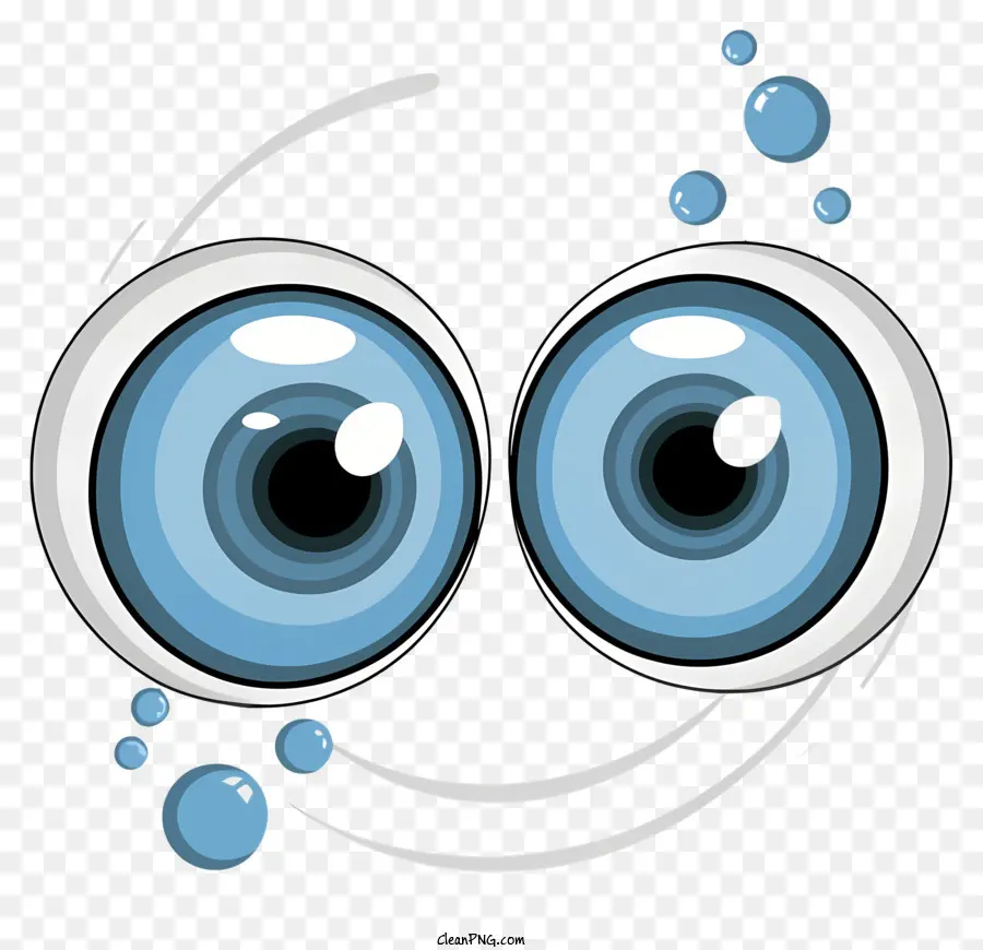 cartoon character large blue eyes wide smile happiness black background