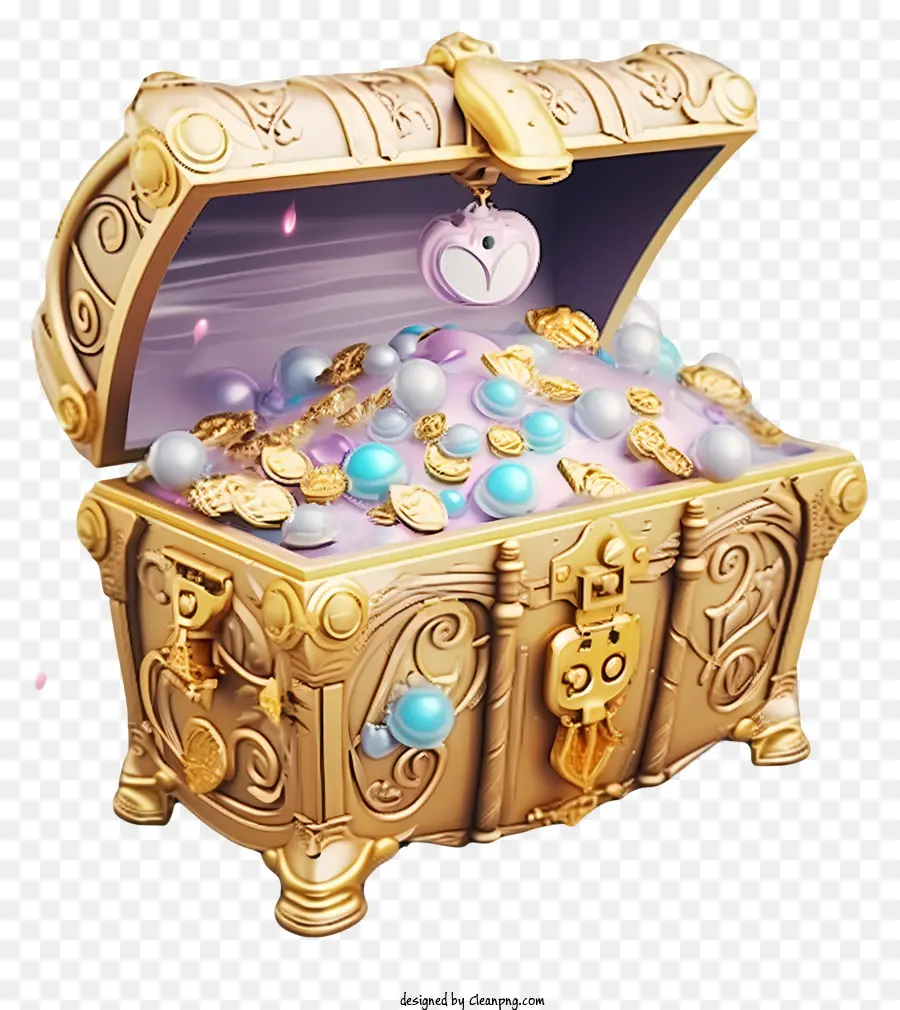 Blocco del torace dorato e perle chiave e gemme Treasure Chest prezioso oggetti - Immagine del torace dorato con serratura e chiave