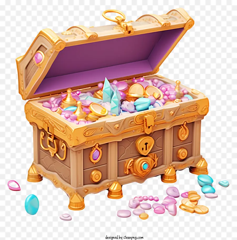 golden chest gemstones pearls open chest scattered items