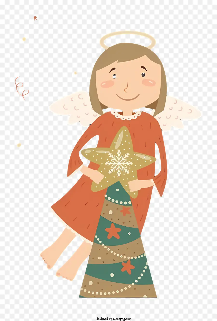 albero di natale - Illustrazione: bambina nel costume d'angelo sull'albero di Natale