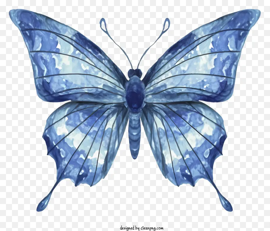 Aquarellmalerei blauer Schmetterling Regentropfen Fensterscheibe auf einem Blatt sitzend - Lebendiger blauer Schmetterling mit Wassertröpfchen auf Flügeln
