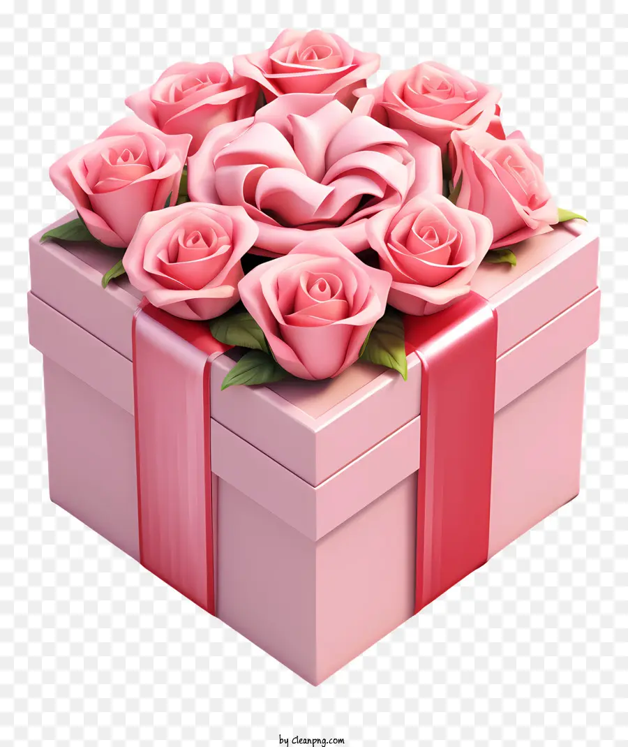 hoa hồng - Hộp trái tim màu hồng với hoa hồng và cung