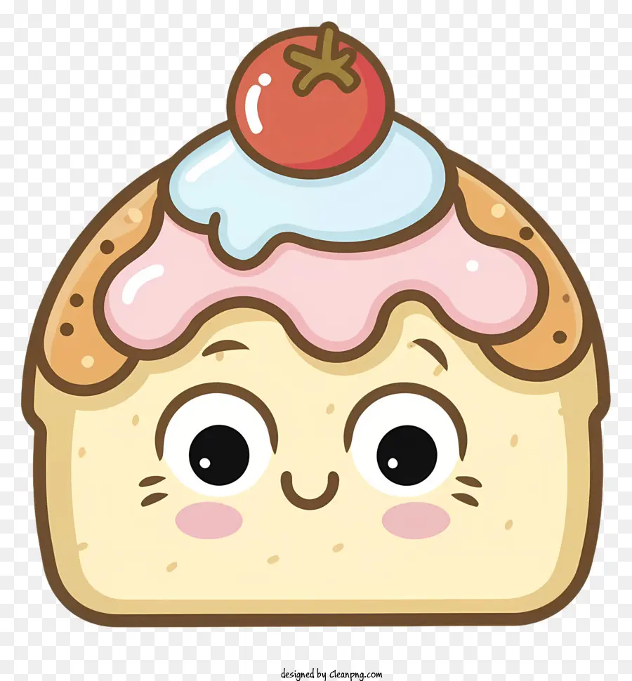 personaggio del cartone animato Cake sorridente della torta maliziosa espressione rotonda - Personaggio dei cartoni animati con torta sul viso, birichino