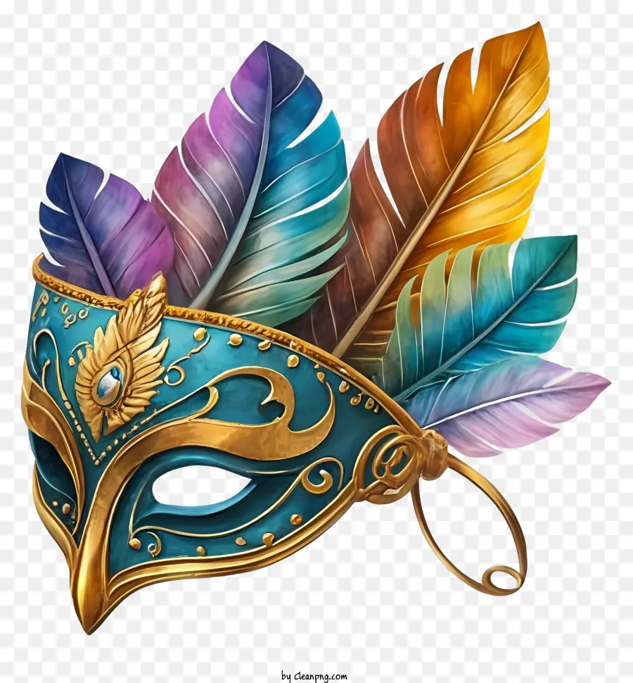 maschera colorata maschera ornata piume maschera carnivale design intricato - Maschera di carnevale colorata e piumata su sfondo nero