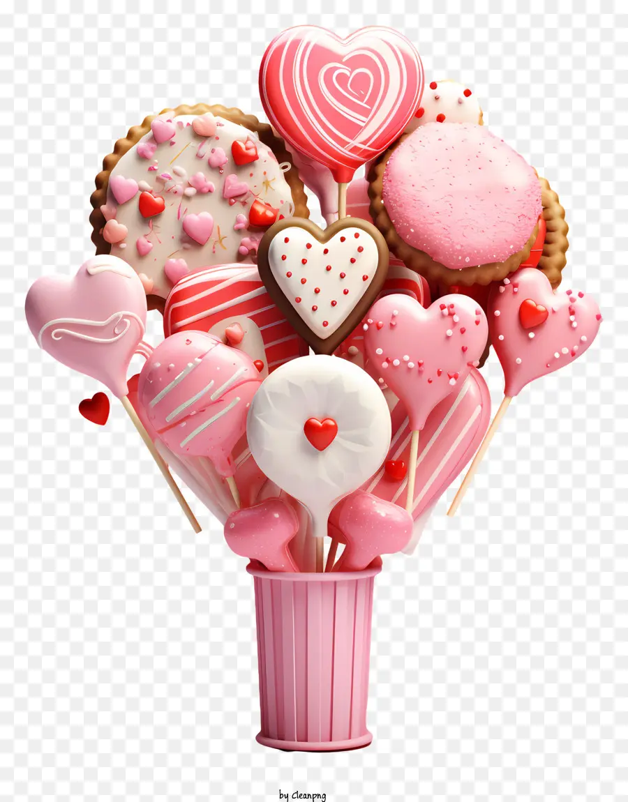 rosa herzförmige Süßigkeiten mit Schokoladenbedeckung rosa Herzen Herzförmiges Arrangement Pink Hearts Vase der Süßigkeiten - Rosa Süßigkeiten und Schokoladen behandelt in Herzform