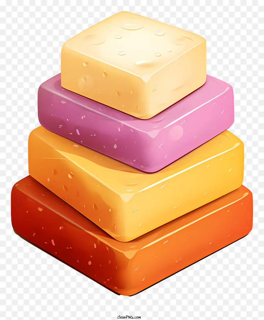 Käse Stapel farbiger Käse geschmolzener Käse tropfender Käse durchscheinender Käse Käse - Schmelzkäseblöcke in verschiedenen Farben und Texturen