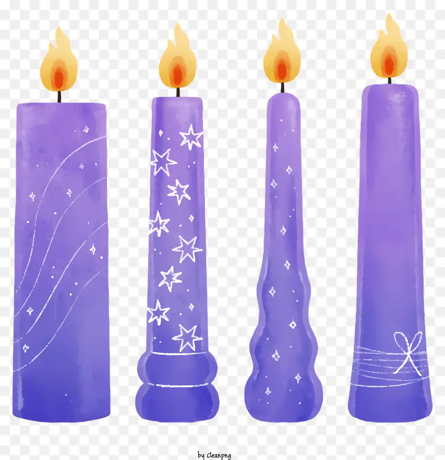 purple candles candle arrangements lit candle extinguished candles gold stars decorations