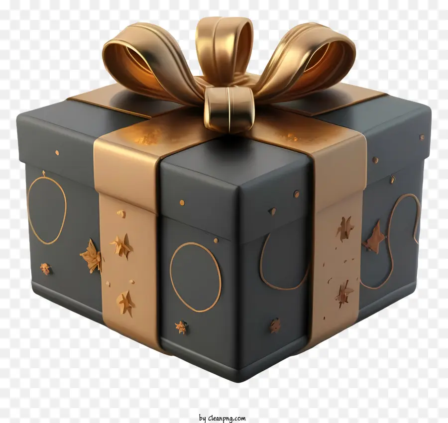scatola regalo - Box regalo nero con fiocco dorato, stelle