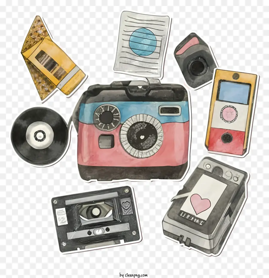 fotocamera vintage - Camera vintage con filtri colorati su sfondo nero