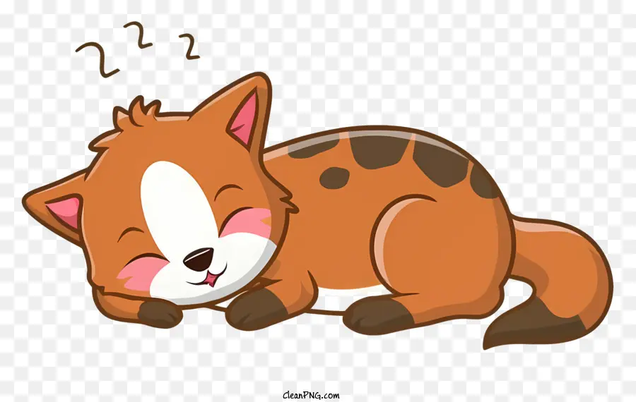 Cartoon Charakter schlafend schwarzer Hintergrund braun und weißer Fuchs Augen geschlossen - Netter Cartoon Fuchs schläft friedlich auf schwarzem Hintergrund