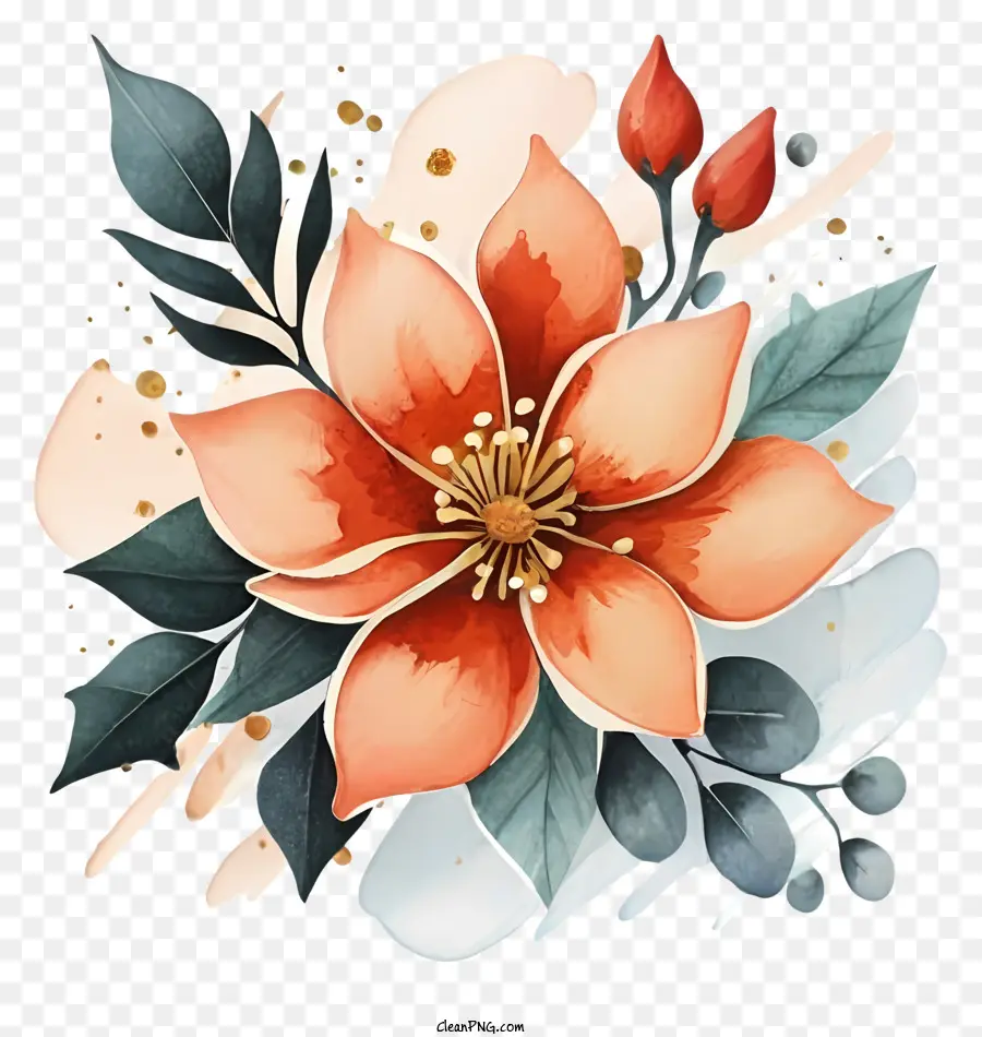 colorful floral arrangement orange and green flowers black background watercolor paint flowers blurred effect