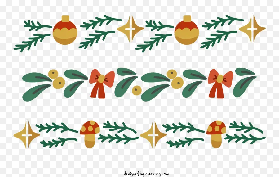 Ornamento di natale - Ghirlanda di ornamenti natalizi con vegetazione sul nero