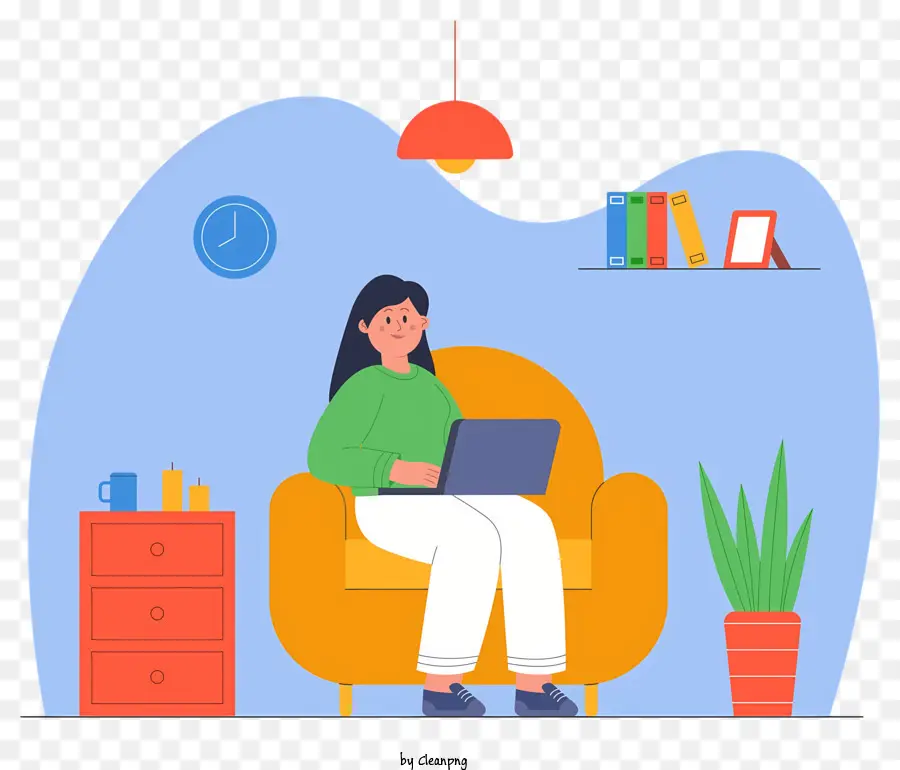 Donna che lavora da casa laptop usa il maglione verde alla configurazione di Home Office - Donna in maglione verde funziona sul laptop