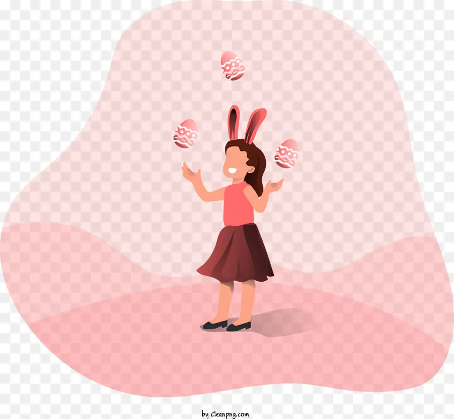 Donna in piedi in un vestito rosa con capelli biondi con laghetto rosso con fiori bianchi orecchie di coniglietti bianchi di tartaruga - Donna stravagante in stagno rosso con tartaruga