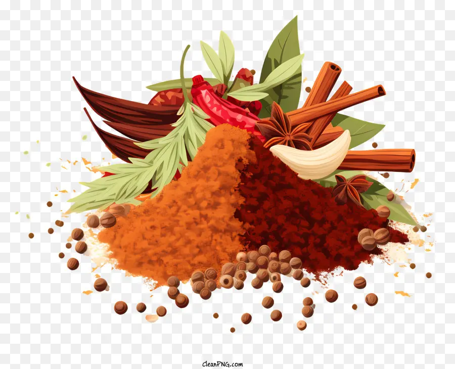 gia vị thảo mộc ớt ớt cumin paprika - Hình ảnh: đống gia vị và thảo mộc trên nền đen