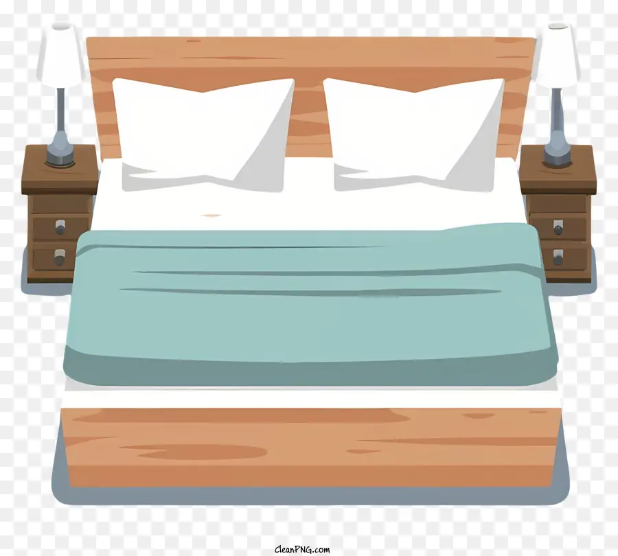 Bett blau Decke Kissen Lampen Nachttisch - Modernes Schlafzimmer mit blauem Bett, Lampen und Fenster