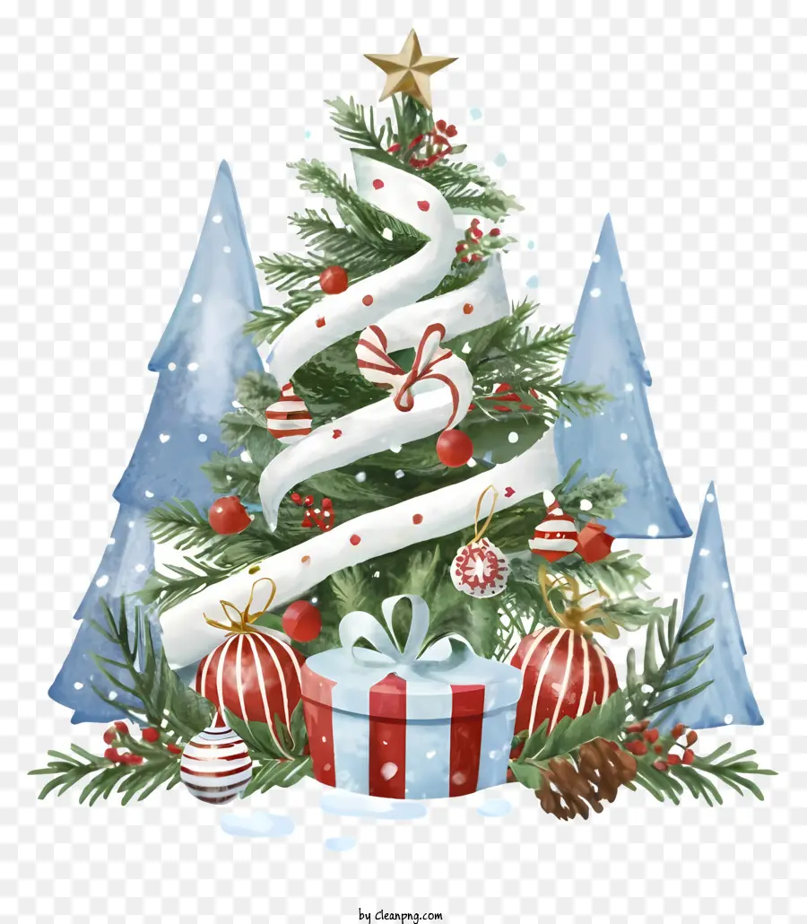 cây giáng sinh - Cây Giáng sinh với quà, nến và tuyết