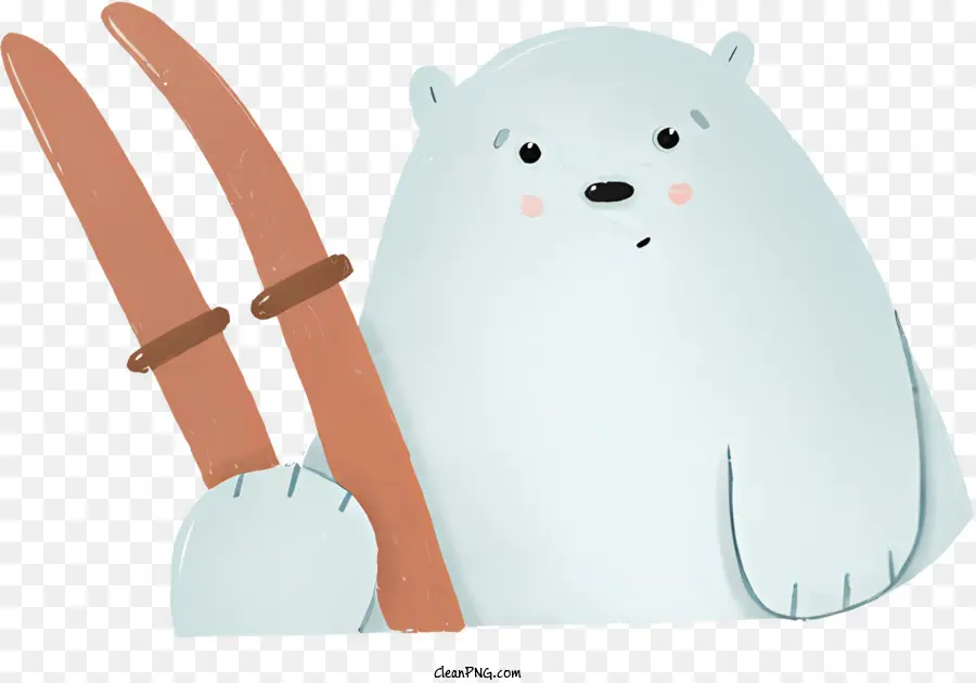 Cartoon Bären Skier brauner Fell weißer Bauch lächelnder Bär - Happy Cartoon Bear Holding Skier, weißer Hintergrund