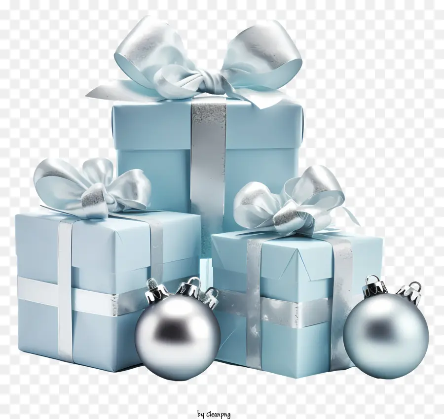 Silver Star - Drei blaue Geschenkboxen mit silbernen Bögen, gestapelt