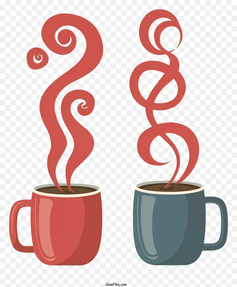 heißen Kaffee - Paar rote und blaue Kaffeetassen mit Spiraldampf