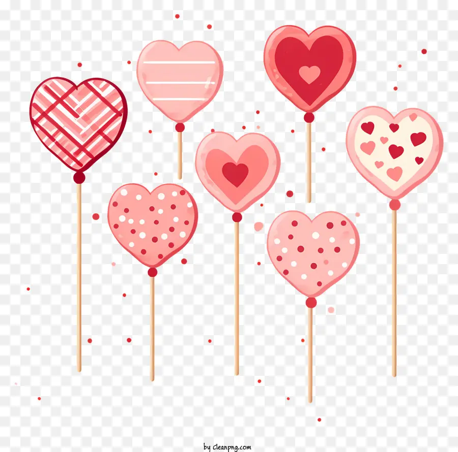 herzförmige Lutscher rosa und weiße Lollipops schwarzer Hintergrundreihe von Lollipops durchscheinend Lutscher - Rosa -Weiß -Herz -Lutscher auf schwarzem Hintergrund