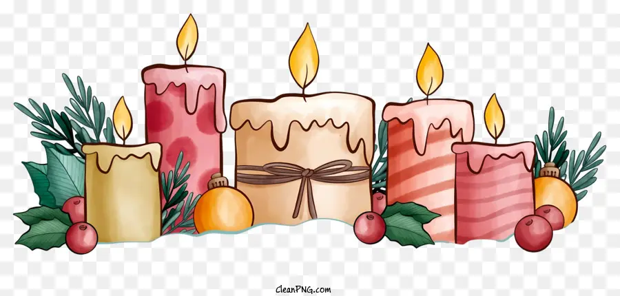 Weihnachten Kerzen - Gemälde von herzförmigen Kerzen mit festlichen Dekorationen