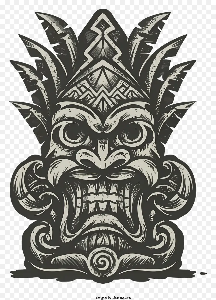 Tiki Head Wood Planks chạm khắc đôi mắt phức tạp - Vẽ đầu tiki với chạm khắc và mũ