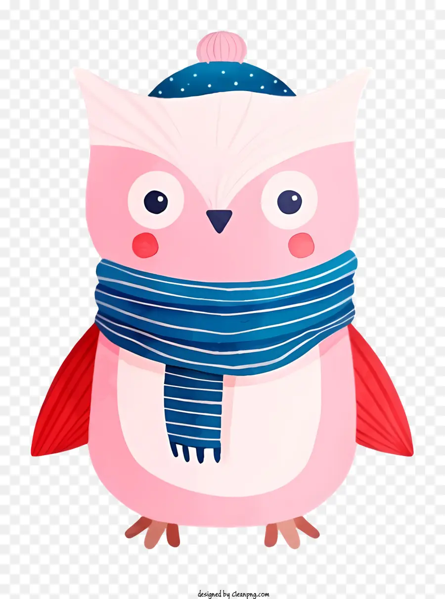 pink owl cartoon image red scarf heart-shaped balloon smiling face