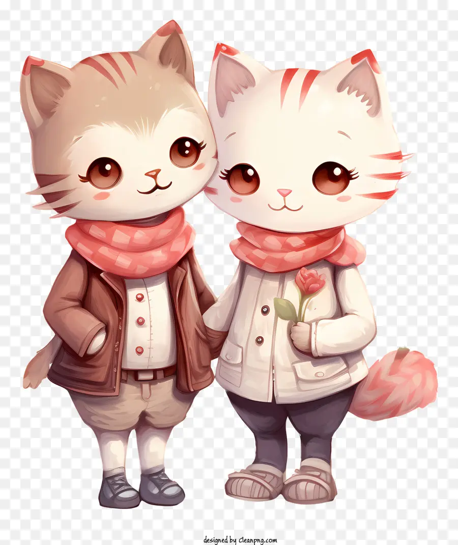 Mèo khăn thắt cổ áo màu đỏ - Hai con mèo mặc phụ kiện, đứng cùng nhau