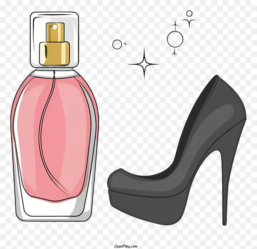 Pink Schuh High Heel Spointy Toe Knöchelgurt Parfümflasche - Rosa Schuh, Parfümflasche auf schwarzem Hintergrund