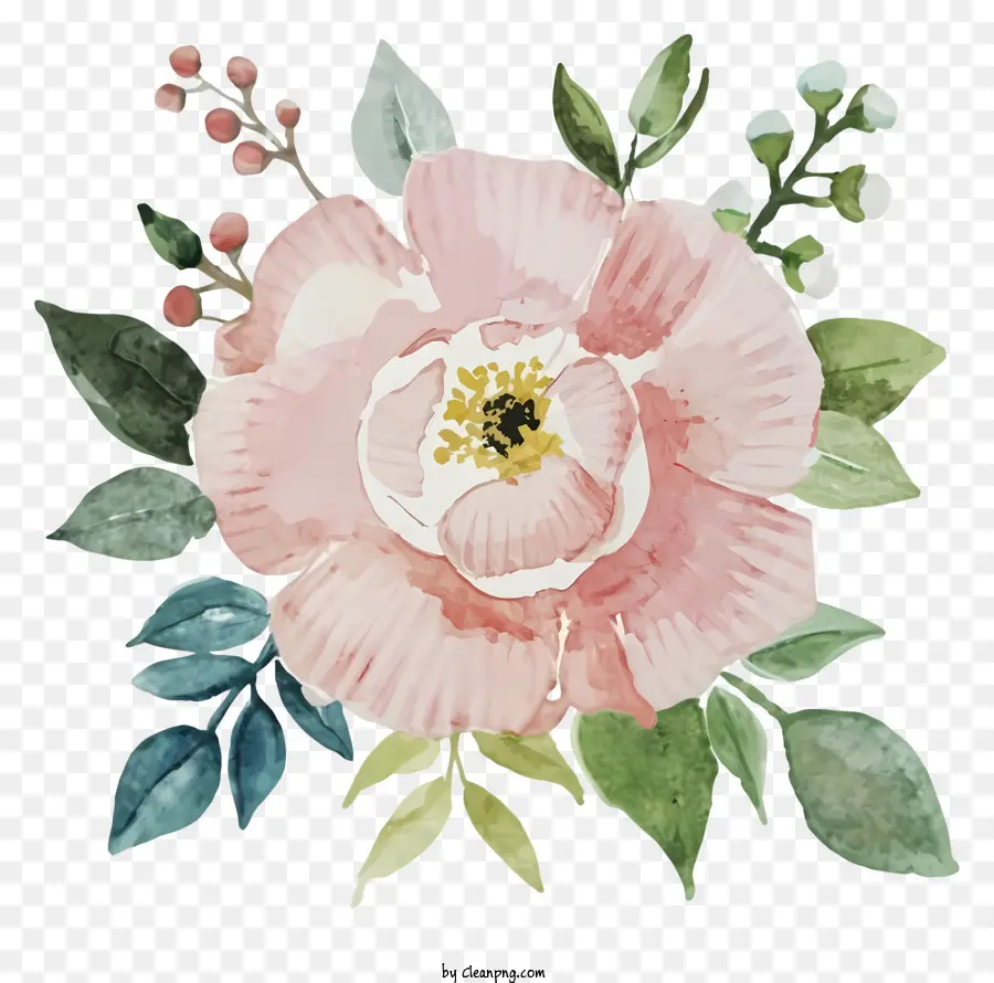 rosa Blume - Aquarellmalerei großer rosa Blume mit Blättern