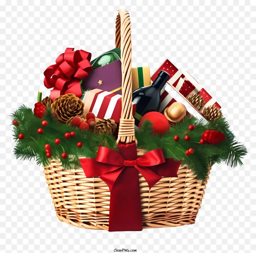 đồ trang trí giáng sinh - Tĩnh vật của giỏ đan lát với quà tặng Giáng sinh