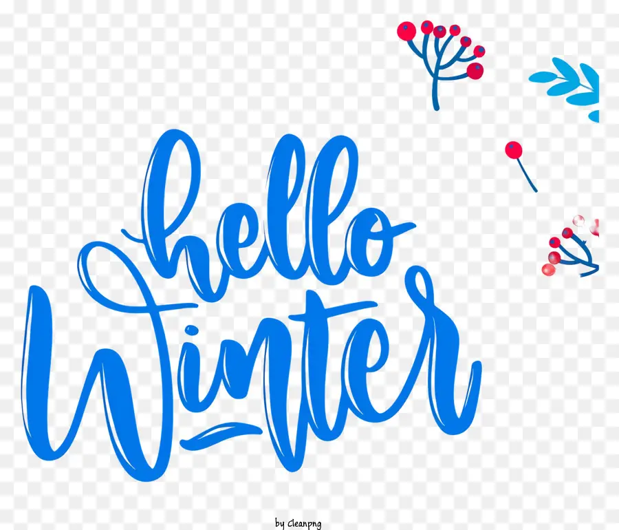 xin chào mùa đông - Văn bản 'Xin chào mùa đông' màu xanh với thiết kế hoa