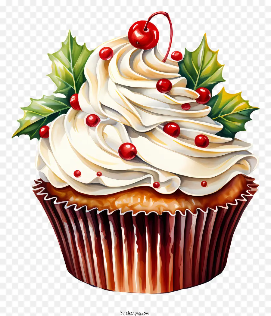 Schokoladen -Cupcake weißer Zuckerguss rote Kirschen Cupcake Dekoration Dessert - Schokoladencupcake mit weißem Zuckerguss und Kirschen