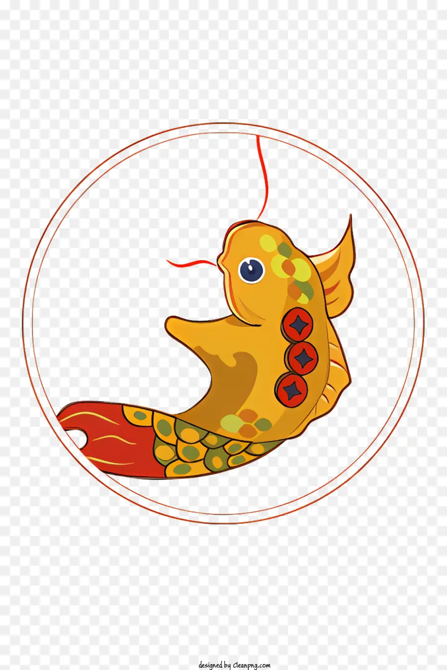 Goldfisch lange gebogene Schwanz rote Flossen schwimmen kreisförmige Fläche - Goldfische mit langem, gebogenem Schwanzschwimmen zentral