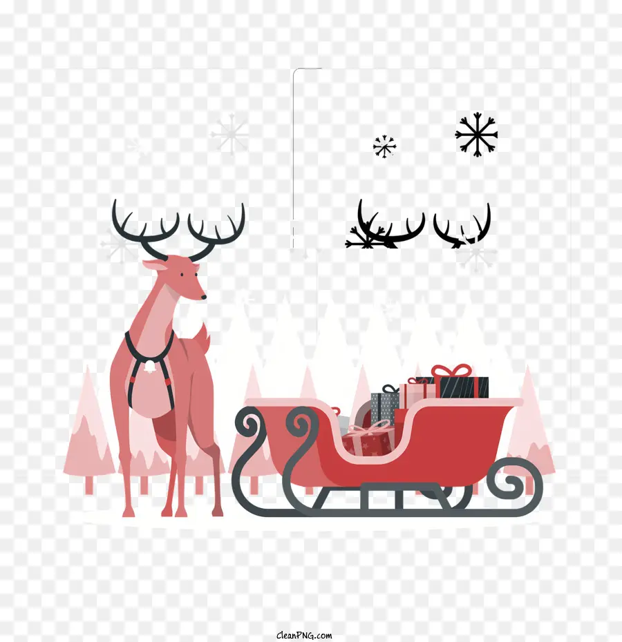 fiocchi di neve - L'immagine in bianco e nero mostra il cervo rosso che tira la slitta