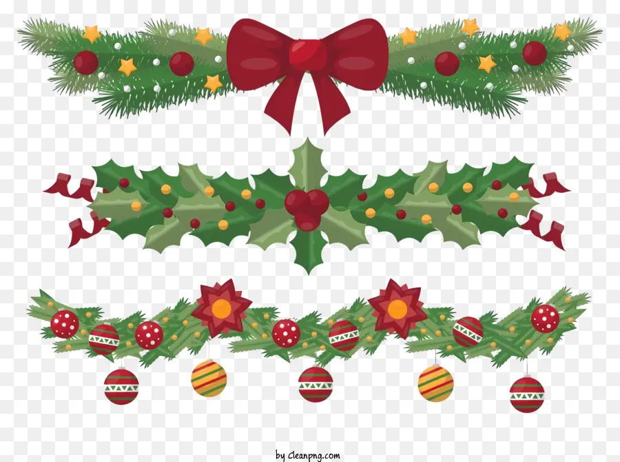 ornamenti di natale - Decorazioni natalizie con ornamenti, fiocchi e ghirlanda