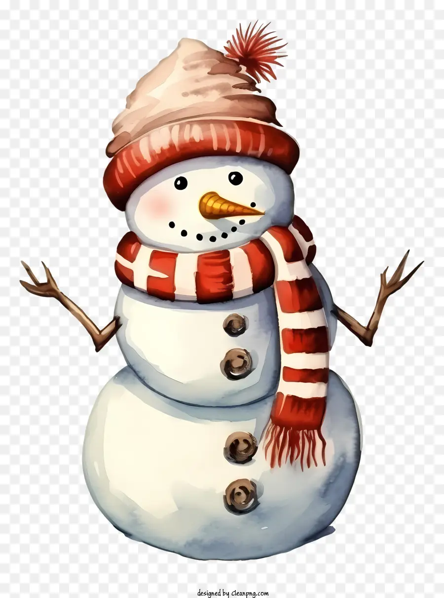Pupazzo di neve - Snowman sorridente con sciarpa e cappello a strisce