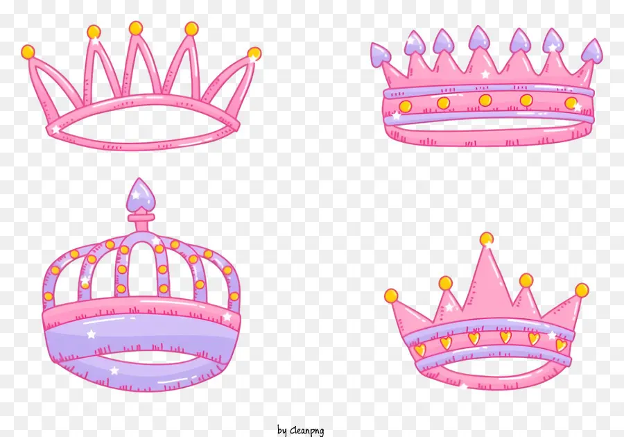 Oggetti a forma di corona corona rosa gemma viola dorata gemma blu blu - Tre oggetti a forma di corona rosa con caratteristiche diverse