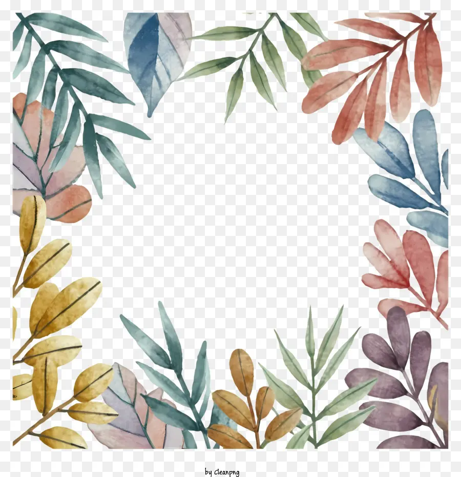 Aquarell Blätter - Aquarellblattrahmen mit lebendigen Farben und welliger Anordnung