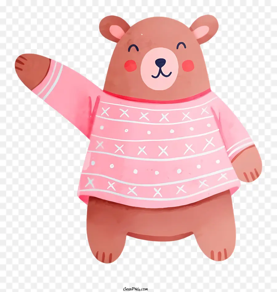 cartoon bear pink sweater hind legs upraised arm heart-shaped object