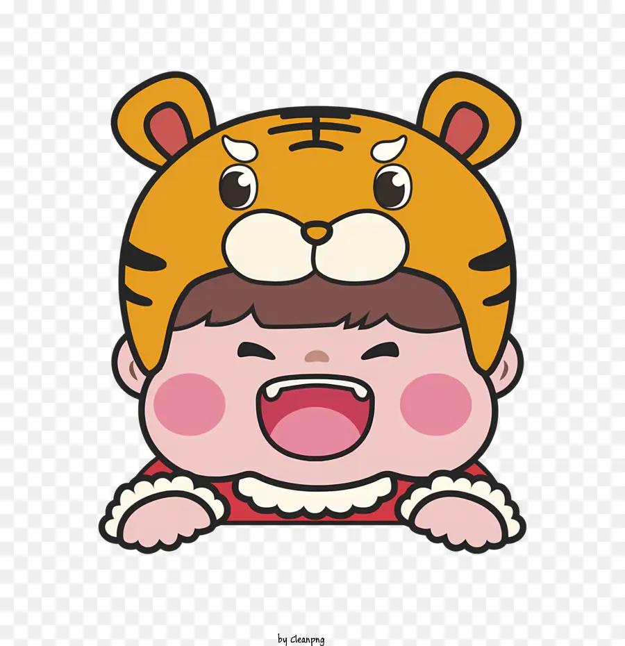 Trang phục trẻ em trong trang phục Tiger Tiger Trang phục dễ thương Trẻ em trong trang phục Tiger Trang phục cho trẻ em Trang phục Tiger Tiger - Trẻ em mặc trang phục hổ với mặt nạ, mỉm cười