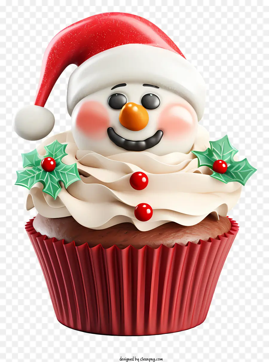 cappello di babbo natale - Cupcake con cappello da Babbo Natale, foglie di agrifoglio, canna da zucchero