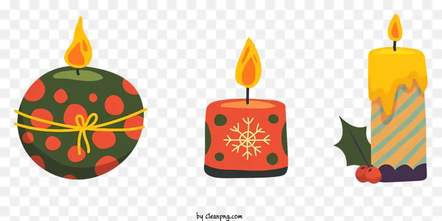 Kerzen diagonale Muster schwarzer Hintergrund gestreiftes Bogengrün und weiße Farbschema - Drei Kerzen mit gestreiften Bögen brennen auf Papier