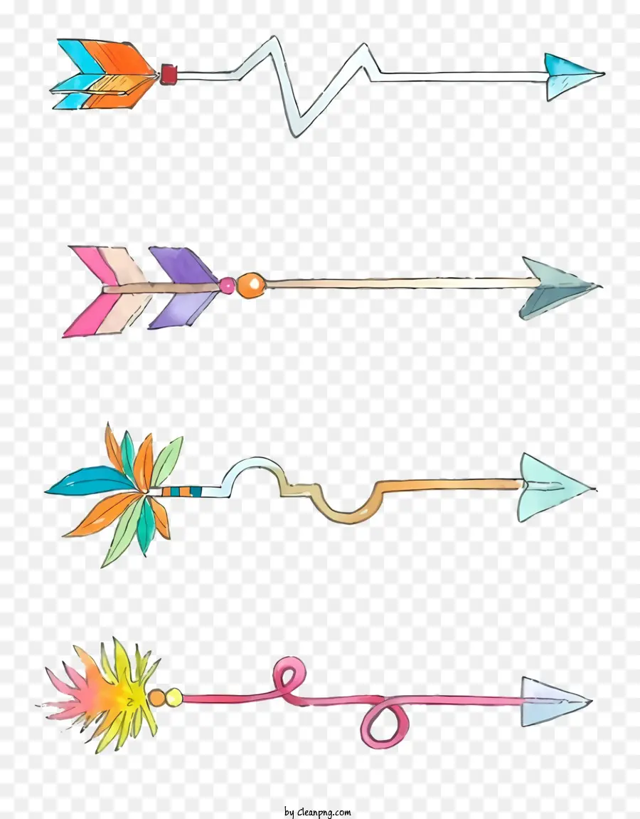 frecce piuma piume colorate frecce decorate freccia colorscher motivi freccia - Frecce colorate fatte di piume e foglie, decorate con motivi e simboli su uno sfondo nero