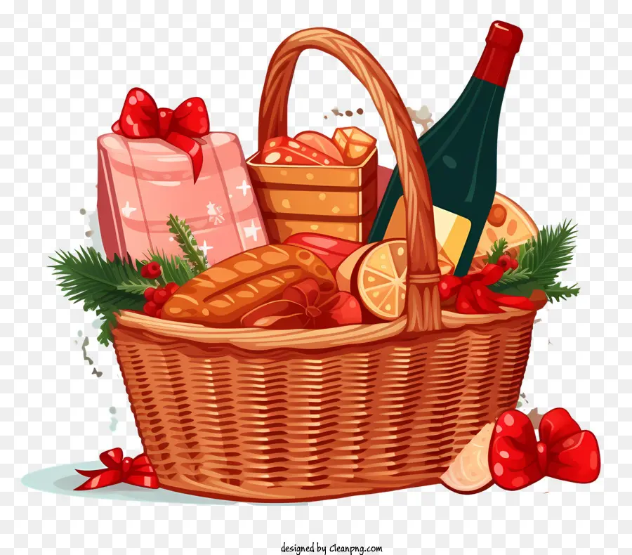 wicker basket food and drinks meats cheeses crackers